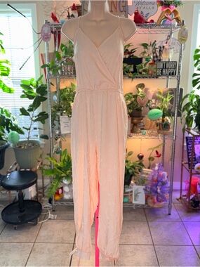 Umgee Sz Lg Peach Sleeveless V-Neck Jumpsuit